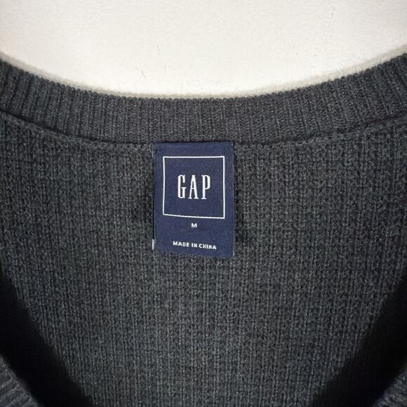 Gap Cozy Wool Blend Waffle Black White Striped V Neck Tunic Sweater Top Medium - Picture 3 of 9